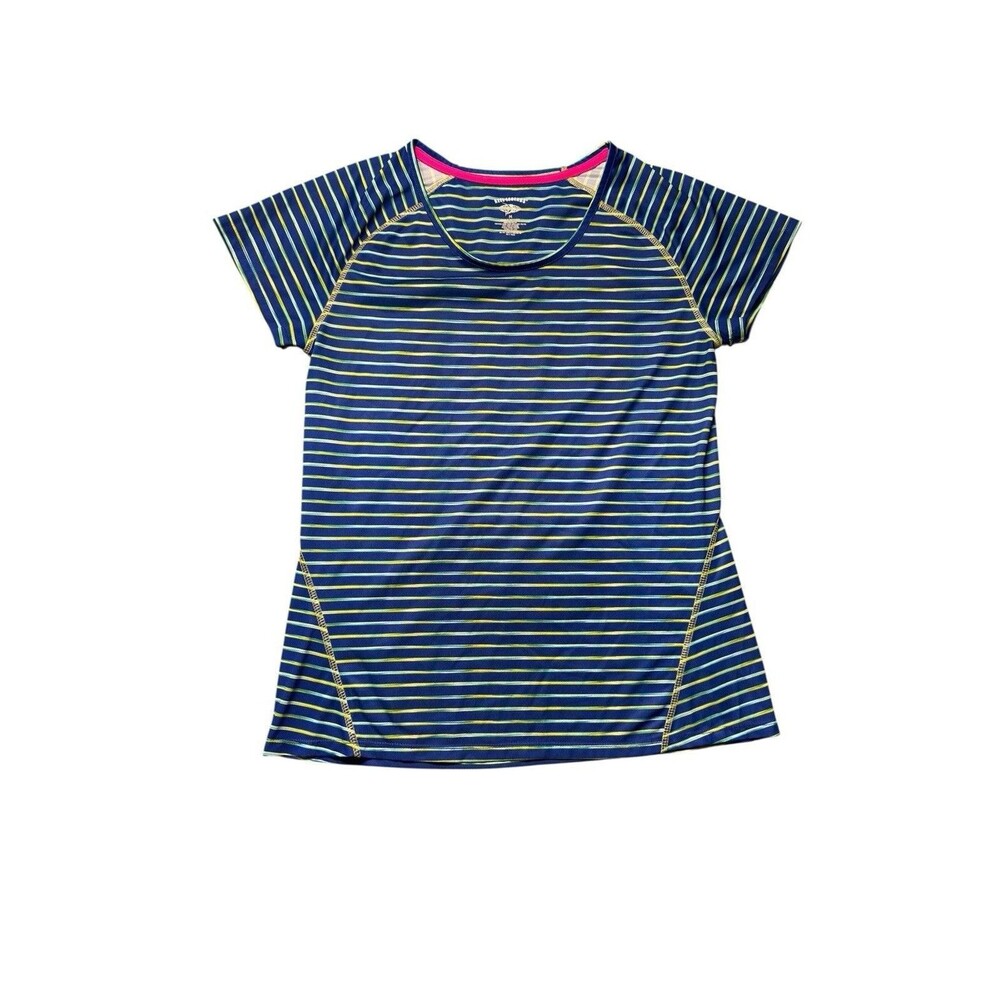 Reel Legends Striped Performance Pocket T-Shirt Women’s M Blue Short Sleeve